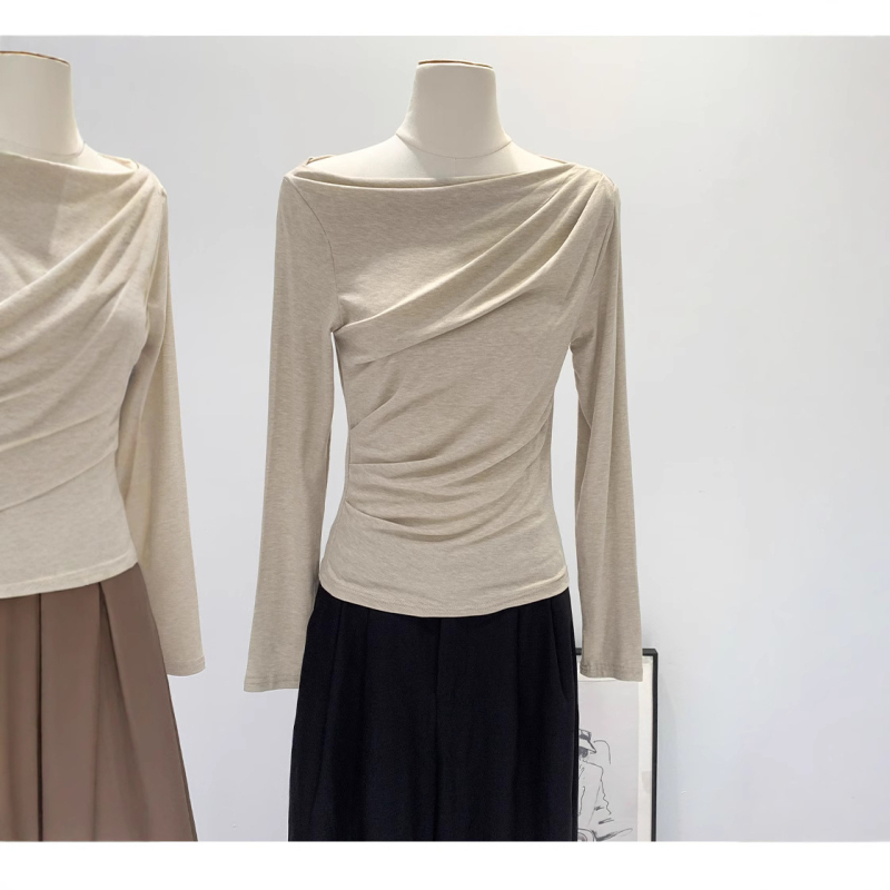 Lyocell majica s patchworkom i plisiranom, dugi rukavi, ovratnik s jednim redom, 70–80% Lyocell, ≤30% Spandex