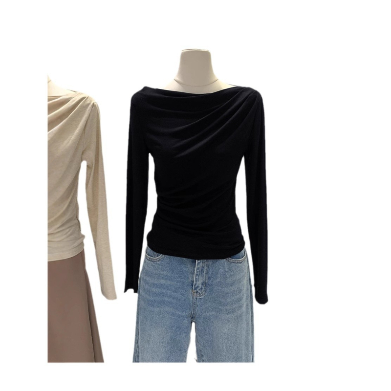 Lyocell majica s patchworkom i plisiranom, dugi rukavi, ovratnik s jednim redom, 70–80% Lyocell, ≤30% Spandex