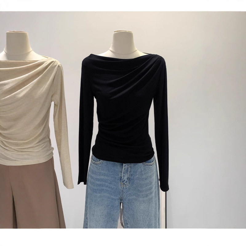 Lyocell majica s patchworkom i plisiranom, dugi rukavi, ovratnik s jednim redom, 70–80% Lyocell, ≤30% Spandex