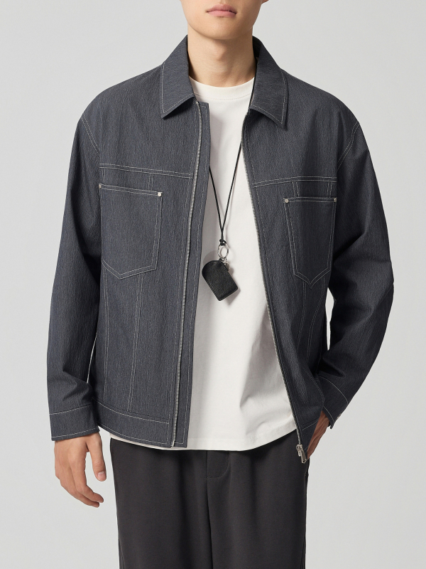 Muška jakna od pamukasto-mješavine, rever ovratnik, zip, prilagodljiv kroj, jesen 2025
