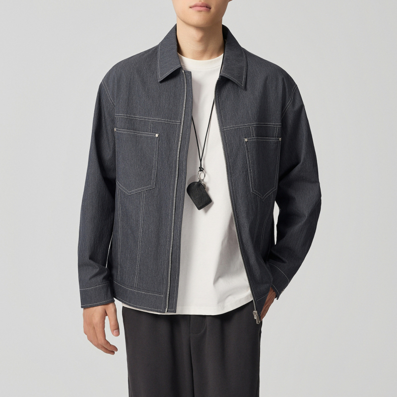 Muška jakna od pamukasto-mješavine, rever ovratnik, zip, prilagodljiv kroj, jesen 2025