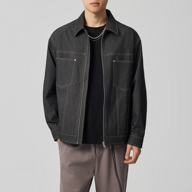 Muška jakna od pamukasto-mješavine, rever ovratnik, zip, prilagodljiv kroj, jesen 2025