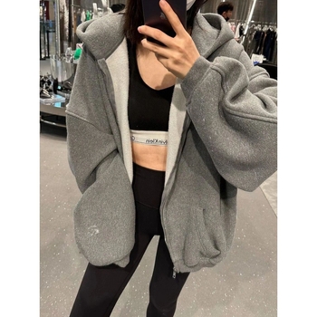 Hoodie s kapuljačom na zip, fleec podstava, pamuk, ležerni kroj, dugi rukavi, zima 2023