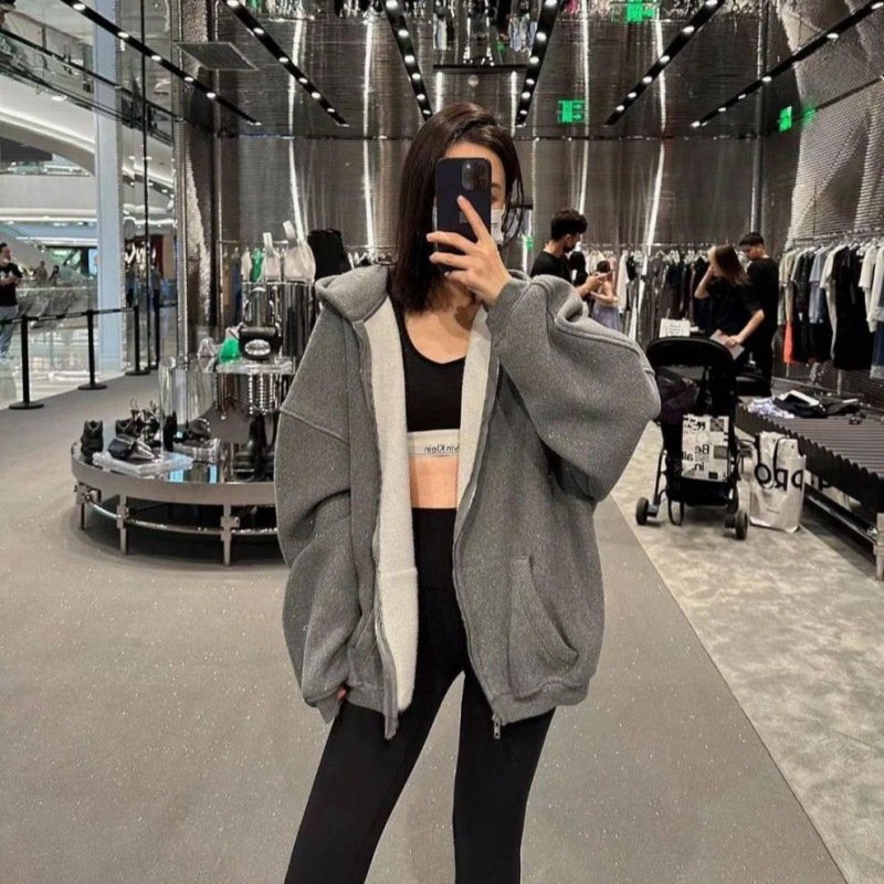 Hoodie s kapuljačom na zip, fleec podstava, pamuk, ležerni kroj, dugi rukavi, zima 2023