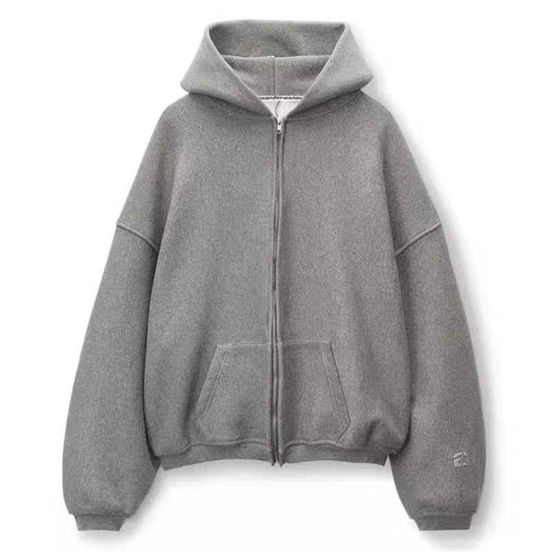 Hoodie s kapuljačom na zip, fleec podstava, pamuk, ležerni kroj, dugi rukavi, zima 2023