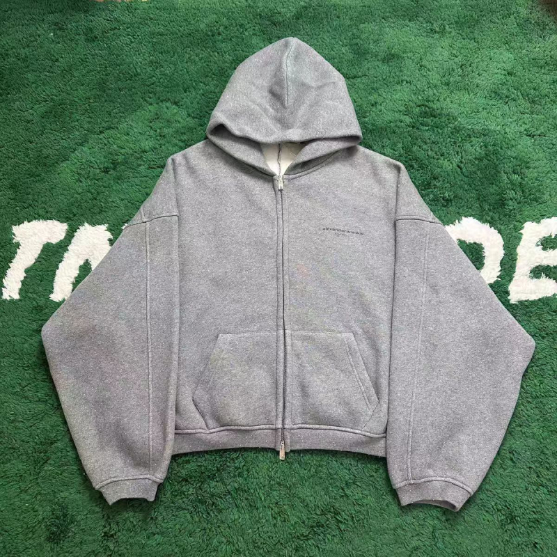 Hoodie s kapuljačom na zip, fleec podstava, pamuk, ležerni kroj, dugi rukavi, zima 2023