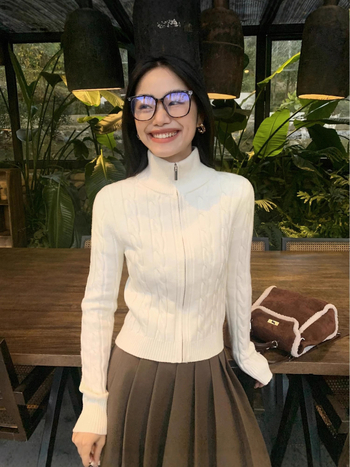 Cardigan sa zipom, twist pletenina, uska silueta, dugi rukavi, mješavina viskoze i akrila