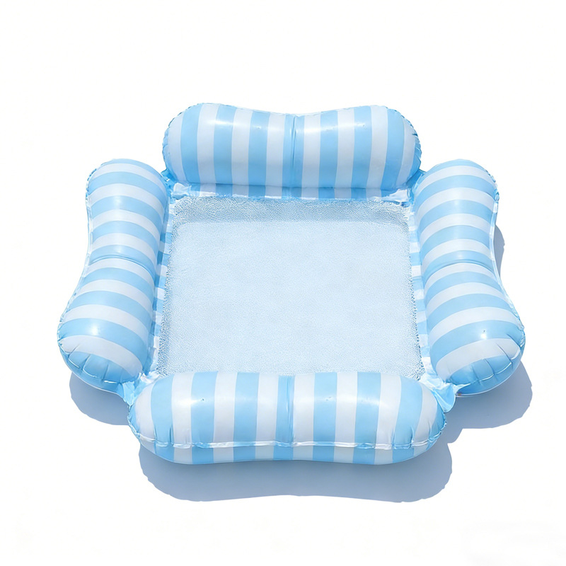 Φουσκωτή καρέκλα ανάπαυσης για νερό από PVC, αναδιπλούμενη πλάτη, ριγέ, φλοτάινγκ ράφτ τεσσάρων σωλήνων