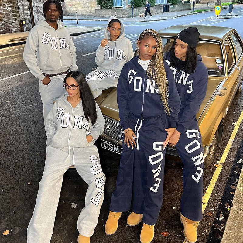 Hanorac cu glugă ZSIIBO, imprimare litere, fermoar, stil hip-hop, Regular