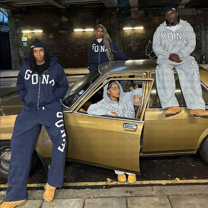 Hanorac cu glugă ZSIIBO, imprimare litere, fermoar, stil hip-hop, Regular