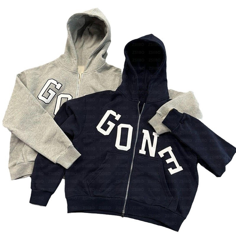 Hanorac cu glugă ZSIIBO, imprimare litere, fermoar, stil hip-hop, Regular