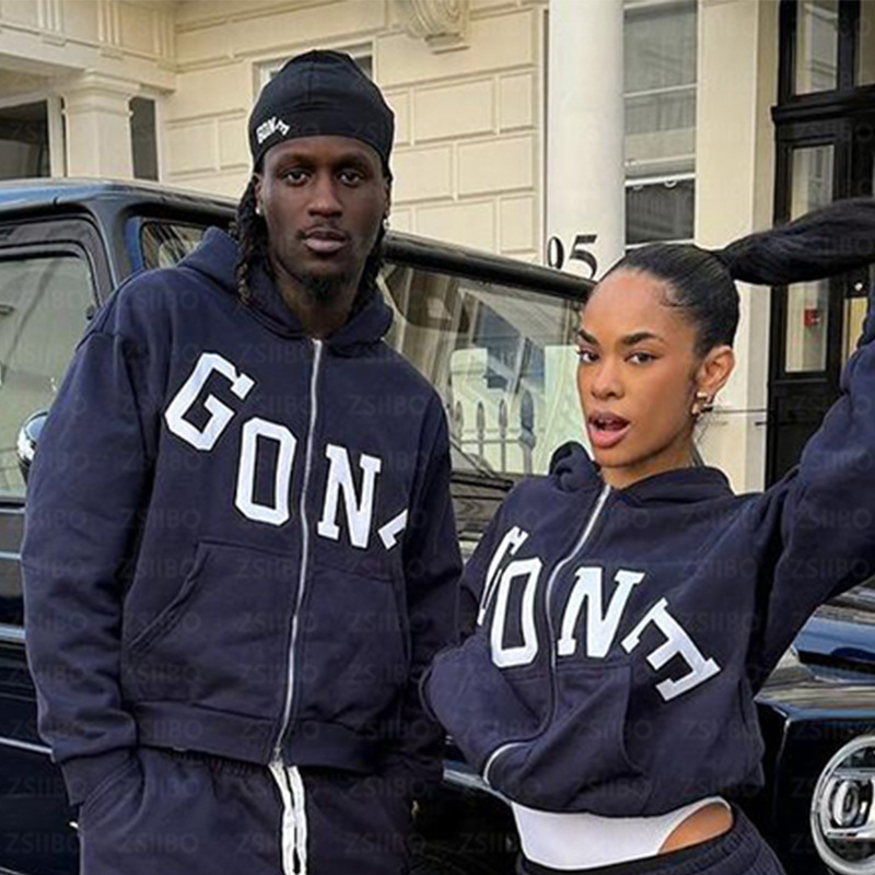 Hanorac cu glugă ZSIIBO, imprimare litere, fermoar, stil hip-hop, Regular