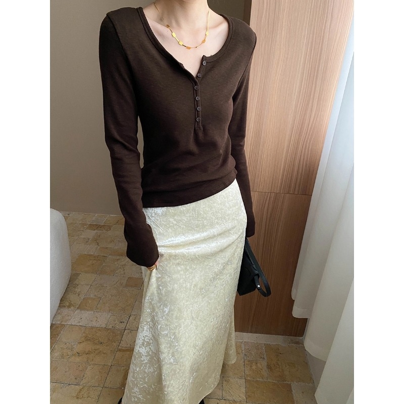 Tricou din viscoză cu decolteu în V, căptușit cu fleece, design cu panouri, mâneci lungi, lungime standard