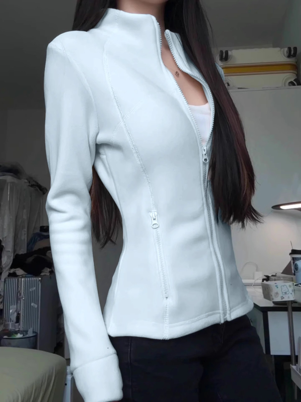 Ženska polarna jakna s unutarnjom podstavom, slim fit, zatvarač, stojeći ovratnik