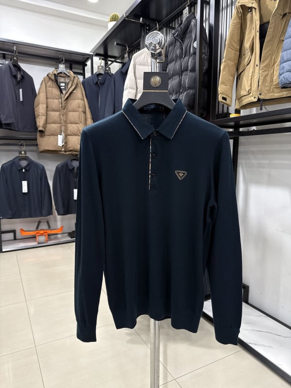 Polo majica s dugim rukavima, poslovni stil, Lyocell tkanina, jednobojni uzorak, za proljeće i jesen
