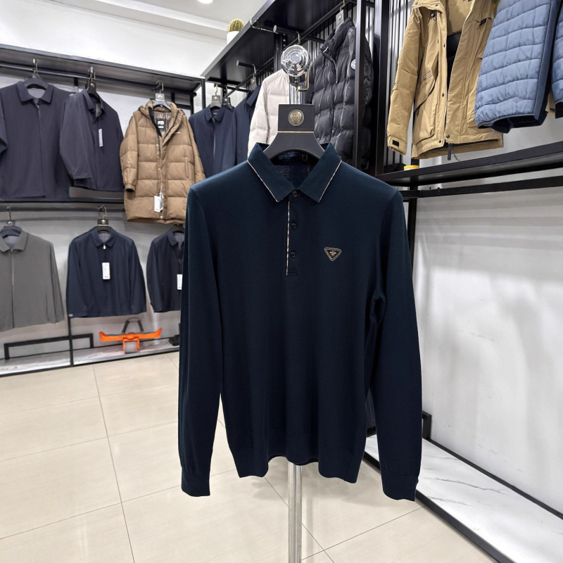 Polo majica s dugim rukavima, poslovni stil, Lyocell tkanina, jednobojni uzorak, za proljeće i jesen