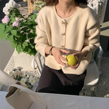 Pulover-cardigan pentru femei cu guler polo, tricot mercerizat din PVC, mâneci lungi, iarnă 2024