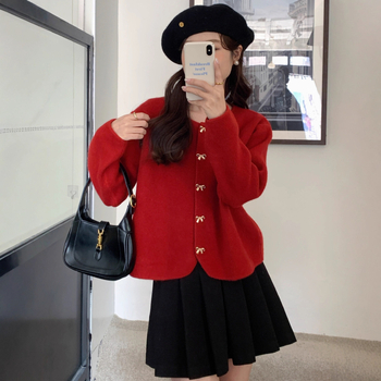 Pulover-cardigan pentru femei cu guler polo, tricot mercerizat din PVC, mâneci lungi, iarnă 2024