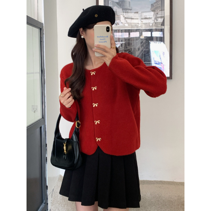 Pulover-cardigan pentru femei cu guler polo, tricot mercerizat din PVC, mâneci lungi, iarnă 2024