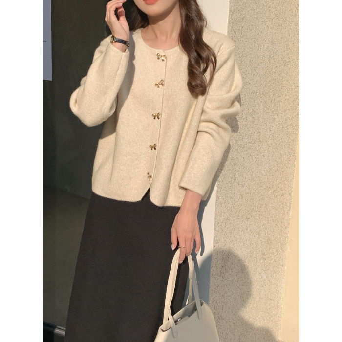 Pulover-cardigan pentru femei cu guler polo, tricot mercerizat din PVC, mâneci lungi, iarnă 2024