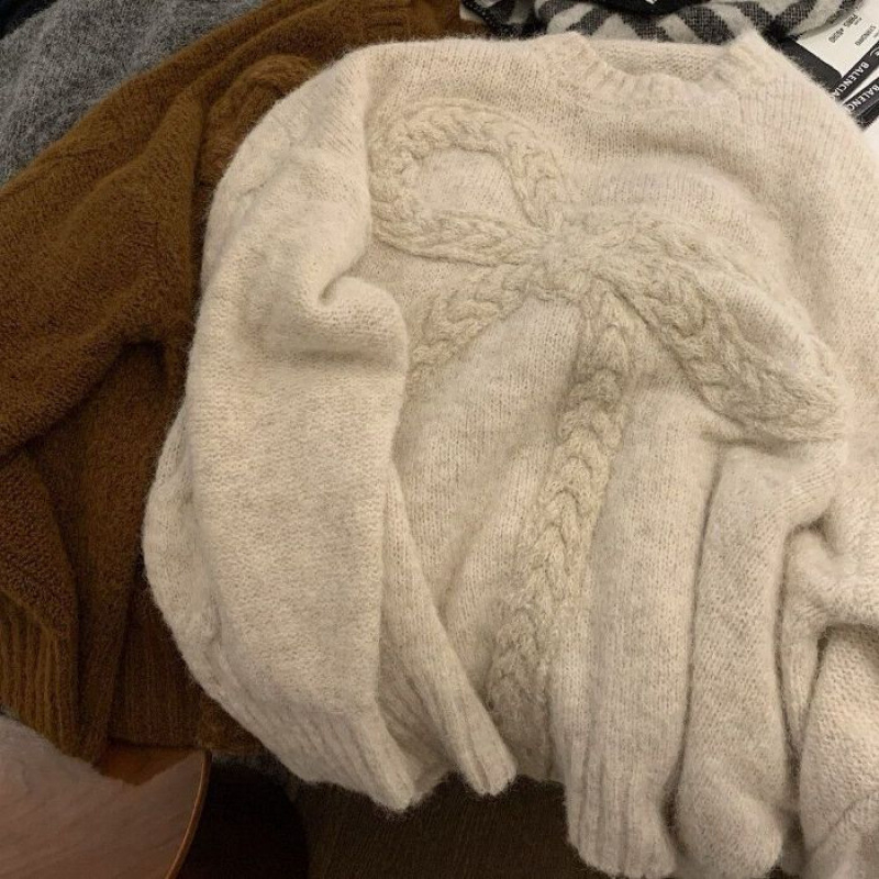 Ženski džemper s kapuljom, široki kroj, detalj mašne, lampionske rukave, okrugli izrez, mješavina imitacijskog kašmira i akrila