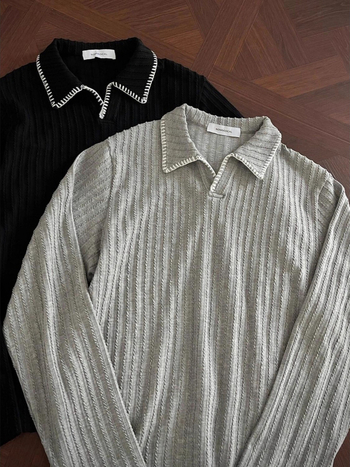 Polo majica s ručno prišivenim motivom pšenice, dugi rukavi, širok kroj, 100% poliester, jesen