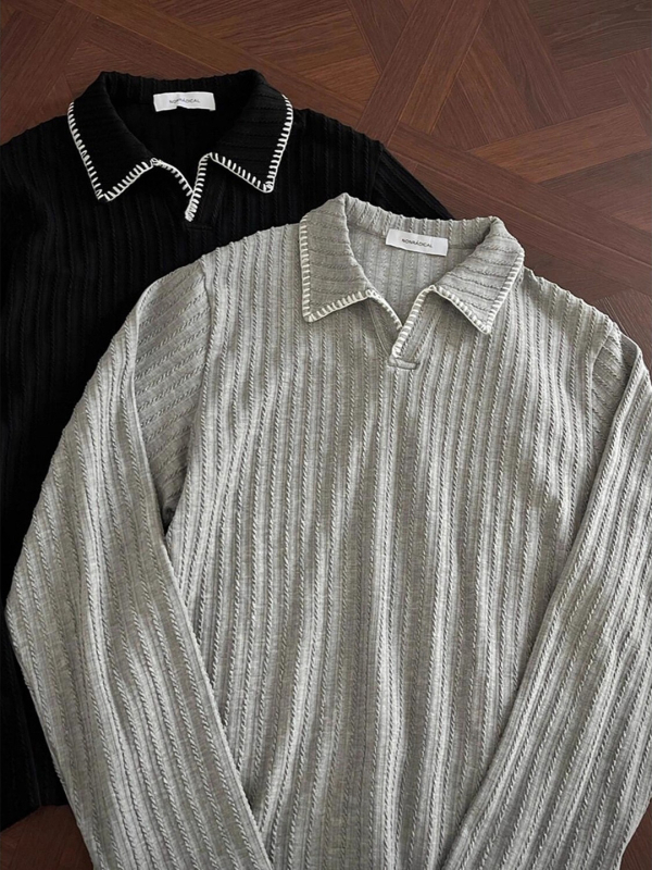 Polo majica s ručno prišivenim motivom pšenice, dugi rukavi, širok kroj, 100% poliester, jesen