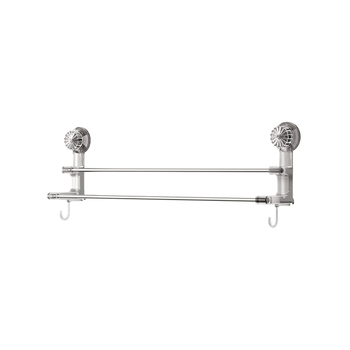 Suport pentru prosoape cu două bare și ventuză – spațiu de depozitare pentru baie cu cârlige; dual pentru prosoape uscate și ude; materiale: plastic și oțel inoxidabil; 60 buc./cutie.