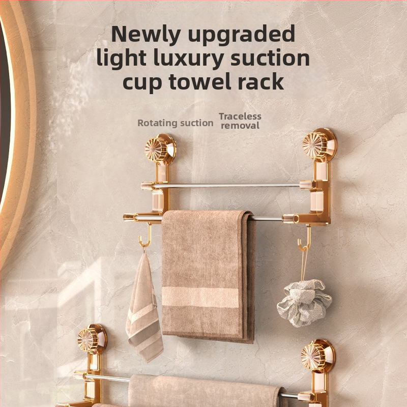 Držiak na uteráky s dvomi tyčami a sacími prísavkami – kúpeľňové úložisko s háčikmi, určené pre suché aj mokré uteráky; materiály: plast a nerezová oceľ; 60 kusov v krabici.