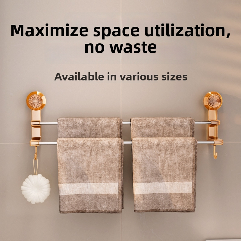 Držiak na uteráky s dvomi tyčami a sacími prísavkami – kúpeľňové úložisko s háčikmi, určené pre suché aj mokré uteráky; materiály: plast a nerezová oceľ; 60 kusov v krabici.