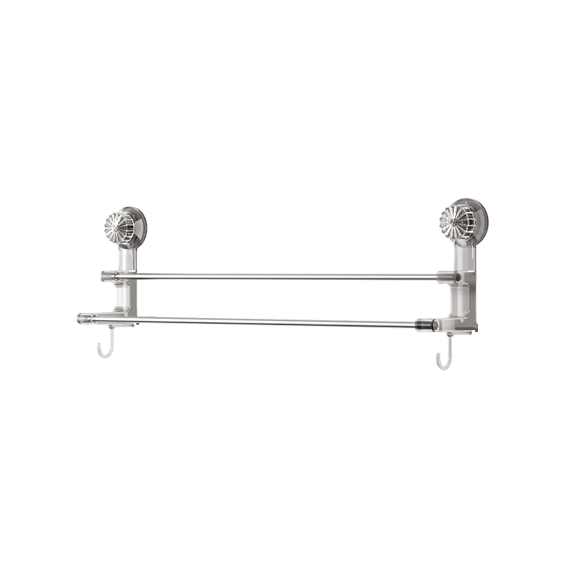 Suport pentru prosoape cu două bare și ventuză – spațiu de depozitare pentru baie cu cârlige; dual pentru prosoape uscate și ude; materiale: plastic și oțel inoxidabil; 60 buc./cutie.