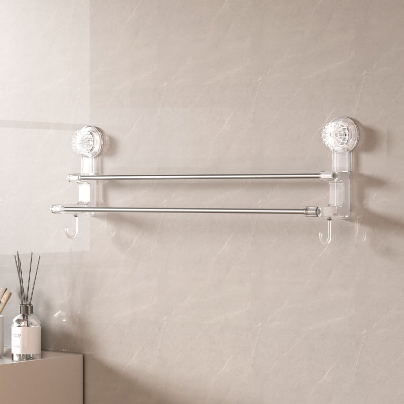 Suport pentru prosoape cu două bare și ventuză – spațiu de depozitare pentru baie cu cârlige; dual pentru prosoape uscate și ude; materiale: plastic și oțel inoxidabil; 60 buc./cutie.