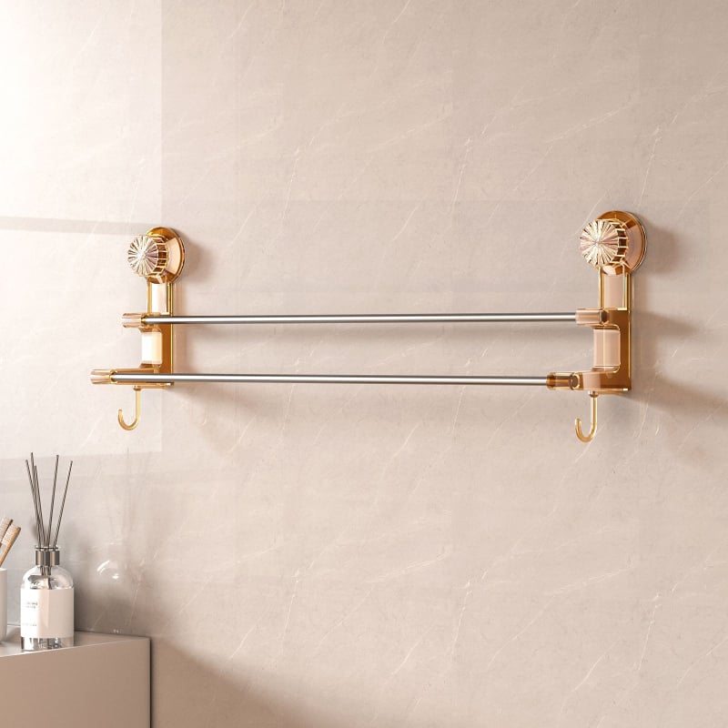 Suport pentru prosoape cu două bare și ventuză – spațiu de depozitare pentru baie cu cârlige; dual pentru prosoape uscate și ude; materiale: plastic și oțel inoxidabil; 60 buc./cutie.