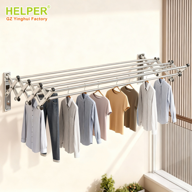 Uscător de haine montat pe perete, telescopic, din oțel inoxidabil și aliaj de aluminiu, pliabil