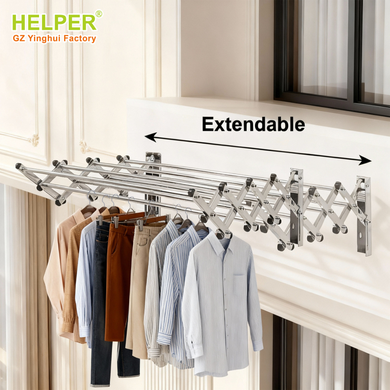 Uscător de haine montat pe perete, telescopic, din oțel inoxidabil și aliaj de aluminiu, pliabil