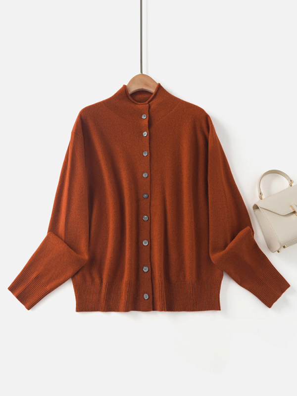Cardigan od Merino vune, stojeći ovratnik, dugi rukavi, slobodan kroj, jednobojan