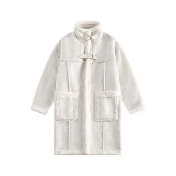 Palton cu stil japonez retro, croială lejeră, nasturi pe un singur rând, rever, material principal poliester 96%+