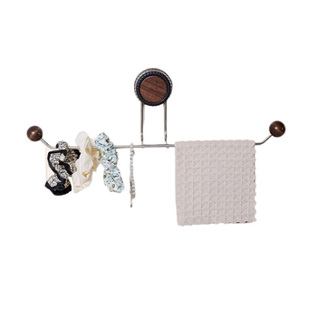 Raft de depozitare pe perete, aspect lemn nuc, cu montare cu ventuză, suport pentru papuci și prosoape, cârlig pentru role de bucătărie; din plastic și oțel inoxidabil; personalizabil de Selection (marcă privată autorizată)