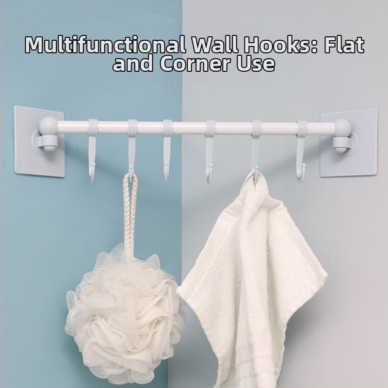 Suport de prosoape în colț, set din două piese, 6 cârlige, montaj pe perete, fără găuri, construcție turnată prin injecție din plastic, fier și PP