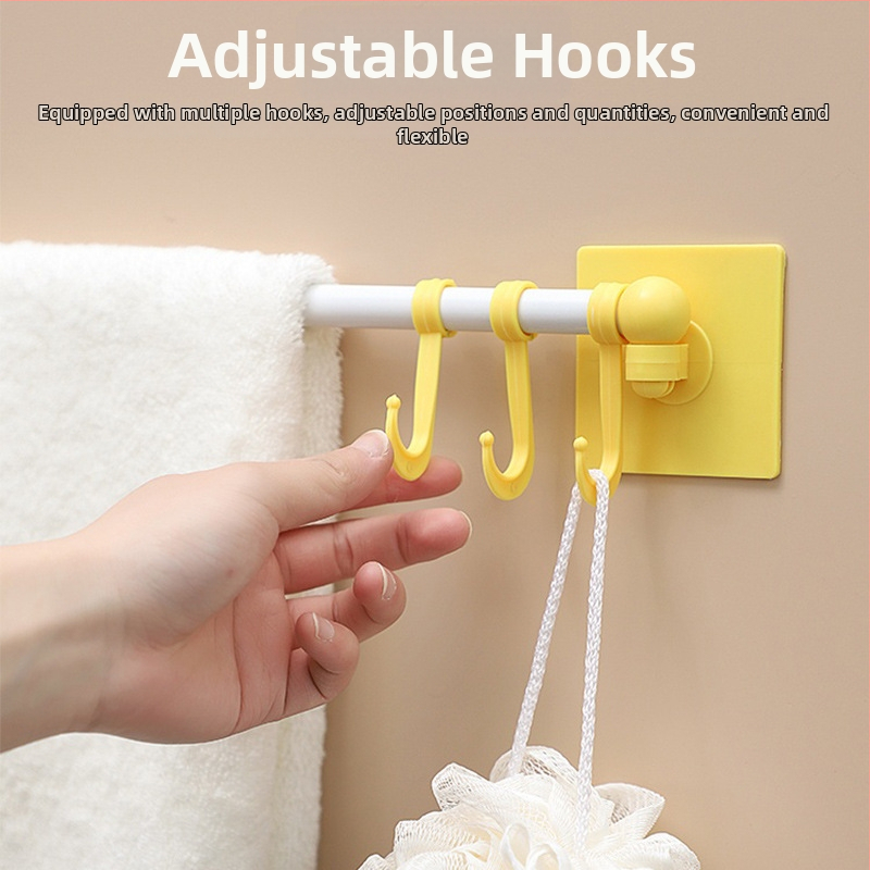 Rohový vešiak na uteráky, dvojdielny set, 6 háčikov, nástenný, bez vŕtania, vstrekované plasty–železo–PP konštrukcia