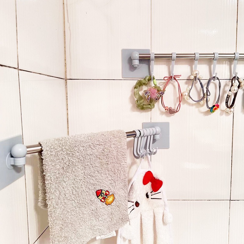 Suport de prosoape în colț, set din două piese, 6 cârlige, montaj pe perete, fără găuri, construcție turnată prin injecție din plastic, fier și PP