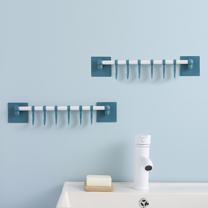 Suport de prosoape în colț, set din două piese, 6 cârlige, montaj pe perete, fără găuri, construcție turnată prin injecție din plastic, fier și PP