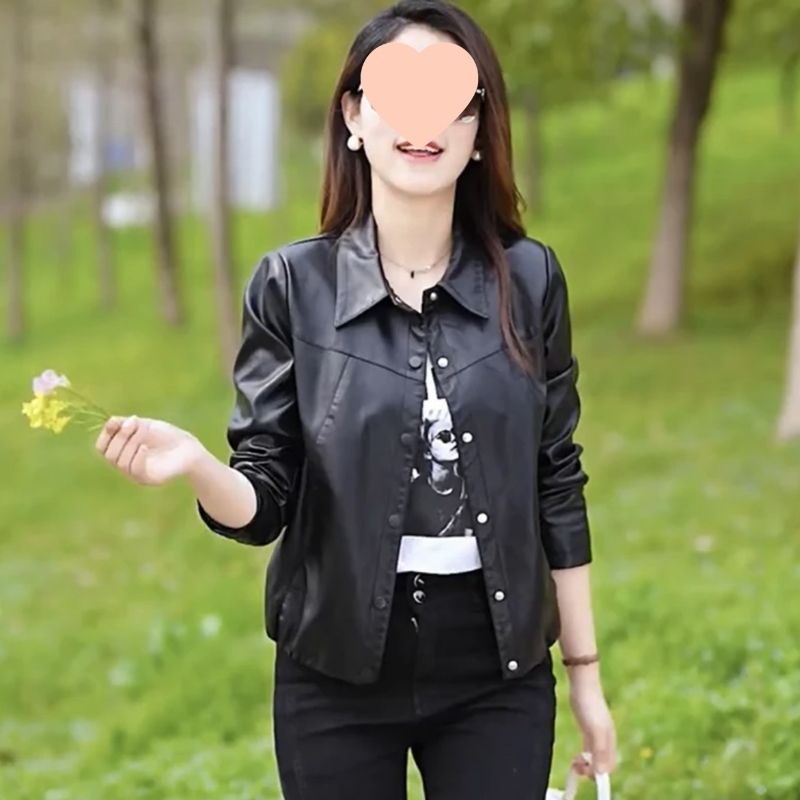 Žensko kratko jakna od umjetne kože, polo ovratnik, bez rukava, duljina 50–65 cm, proljeće 2025, korejski stil