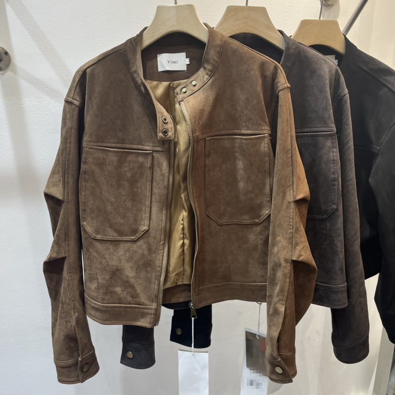 Ženska jakna za motocikle od umjetne kože s imitacijom nubuka, dugi rukavi, zatvarač, street punk stil, poliester tkanina