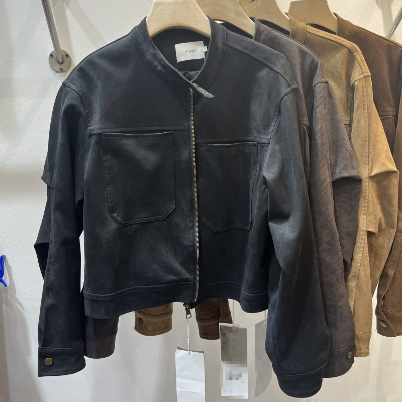 Ženska jakna za motocikle od umjetne kože s imitacijom nubuka, dugi rukavi, zatvarač, street punk stil, poliester tkanina