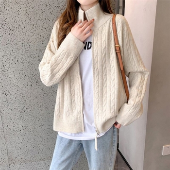 Pleteni kardigan od ovčje vune s Ice Silk, stojeći ovratnik, Lolita stil, Regular Thickness