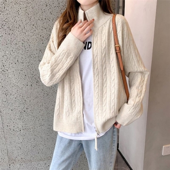 Pleteni kardigan od ovčje vune s Ice Silk, stojeći ovratnik, Lolita stil, Regular Thickness