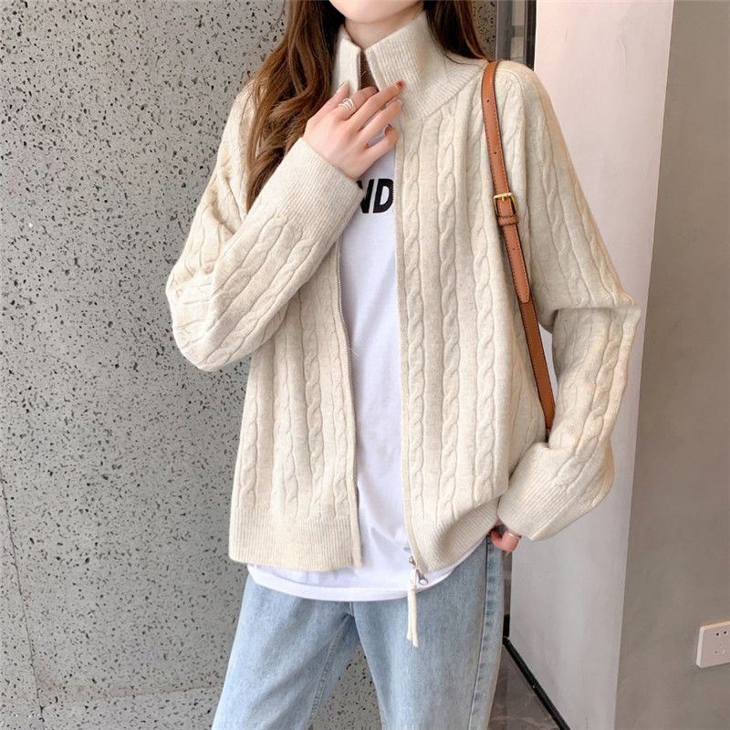 Pleteni kardigan od ovčje vune s Ice Silk, stojeći ovratnik, Lolita stil, Regular Thickness