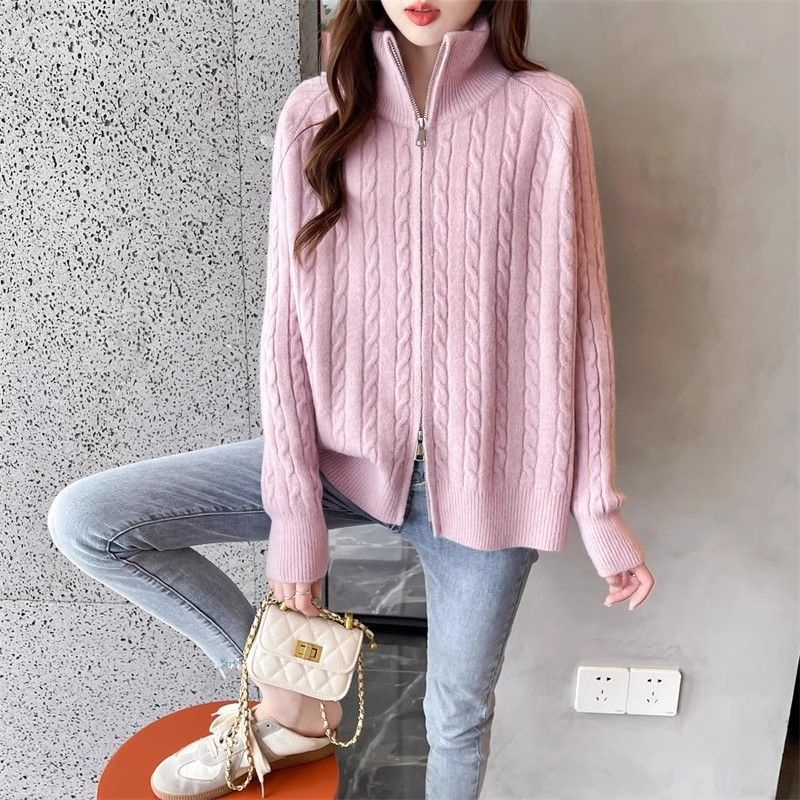 Pleteni kardigan od ovčje vune s Ice Silk, stojeći ovratnik, Lolita stil, Regular Thickness