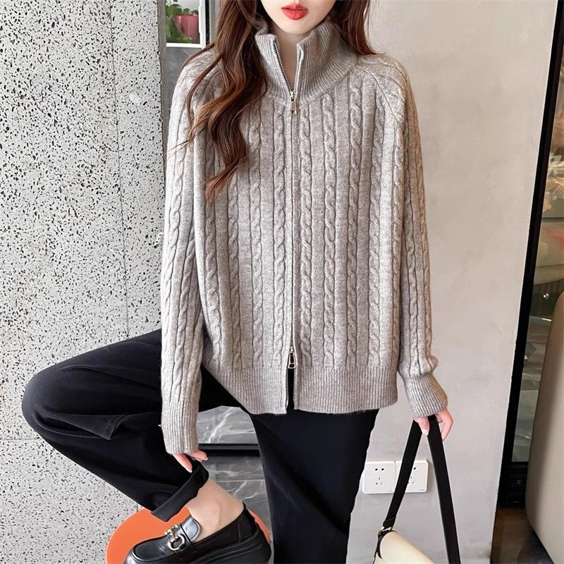 Pleteni kardigan od ovčje vune s Ice Silk, stojeći ovratnik, Lolita stil, Regular Thickness
